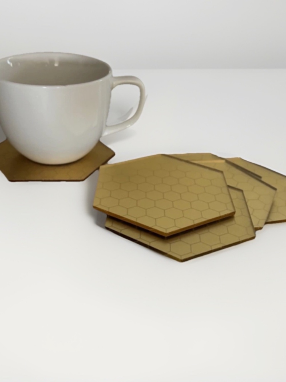 Hexagon Gold Color Coasters Set of 6 Drink Coasters. NWB - Picture 4 of 4